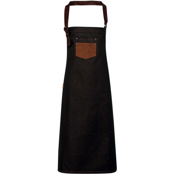 Division - Waxed look denim bib apron with faux leather