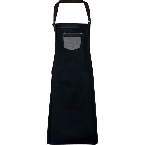 Division - Waxed look denim bib apron with faux leather
