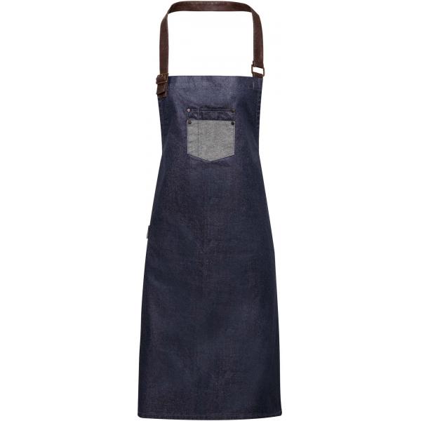 Division - Waxed look denim bib apron with faux leather