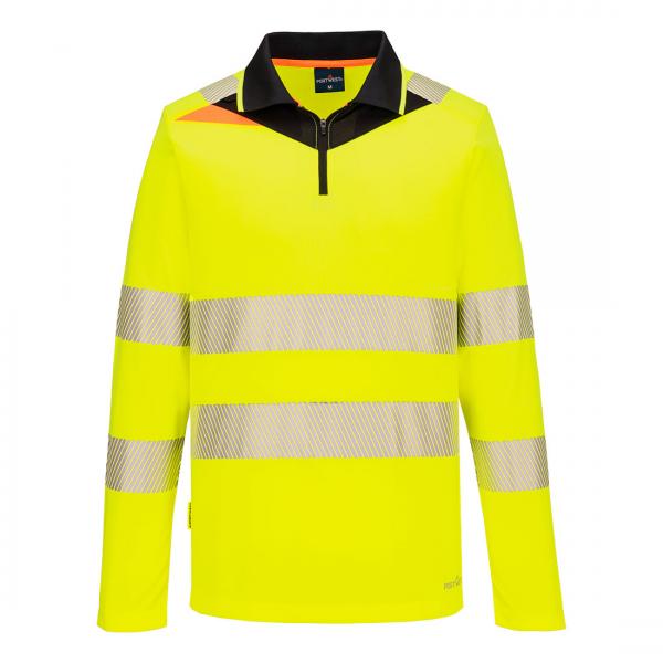 DX419 Hi-Vis polo lange mouw met rits geel/zwart