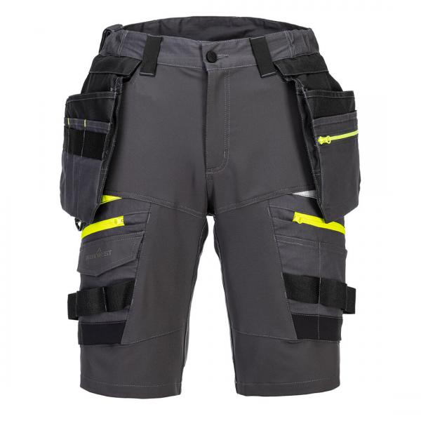 DX444 afneembare korte broek met holsterzakken mol grijs/geel