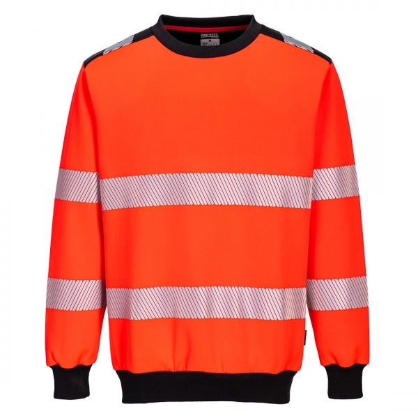 PW379 - PW3 Hi-Vis Sweatshirt met ronde hals rood/zwart