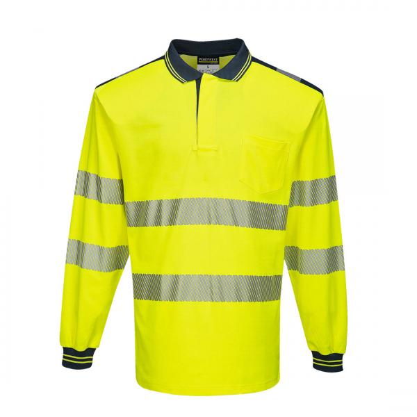 T184 - PW3 Hi-Vis Poloshirt Langemouw geel/marine